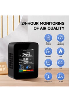 Excefore 5-in-1 Air Quality Tester, Air Quality Monitor Indoor, Portable CO2 Monitor, Air Quality Monitor for CO2, TVOC, HCHO, Humidity & Temperature, for Home, Office, School, Hotel, Car  - Image 5