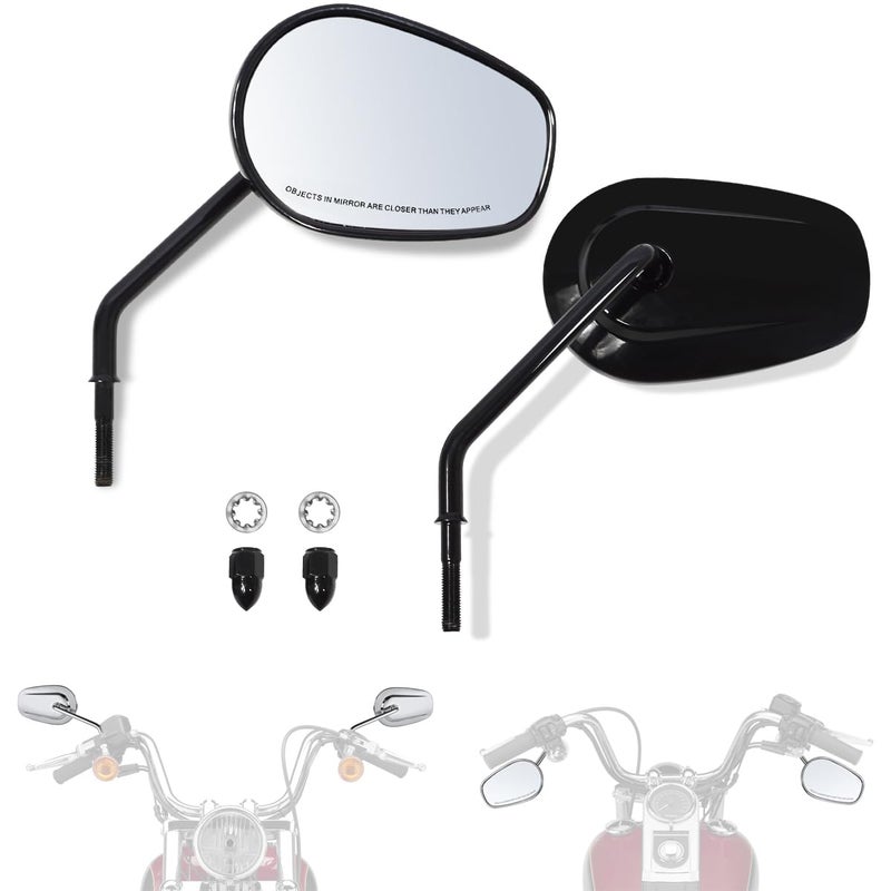 FOVPLUE Handlebar Mount MirrorsLeft Right Side Long Stem Rearview mirrors for 19822025 Harley Modelsfor CVO Dyna Electra Glide Road Glide Road King Softail Street Glide Sportster 1200 883Black