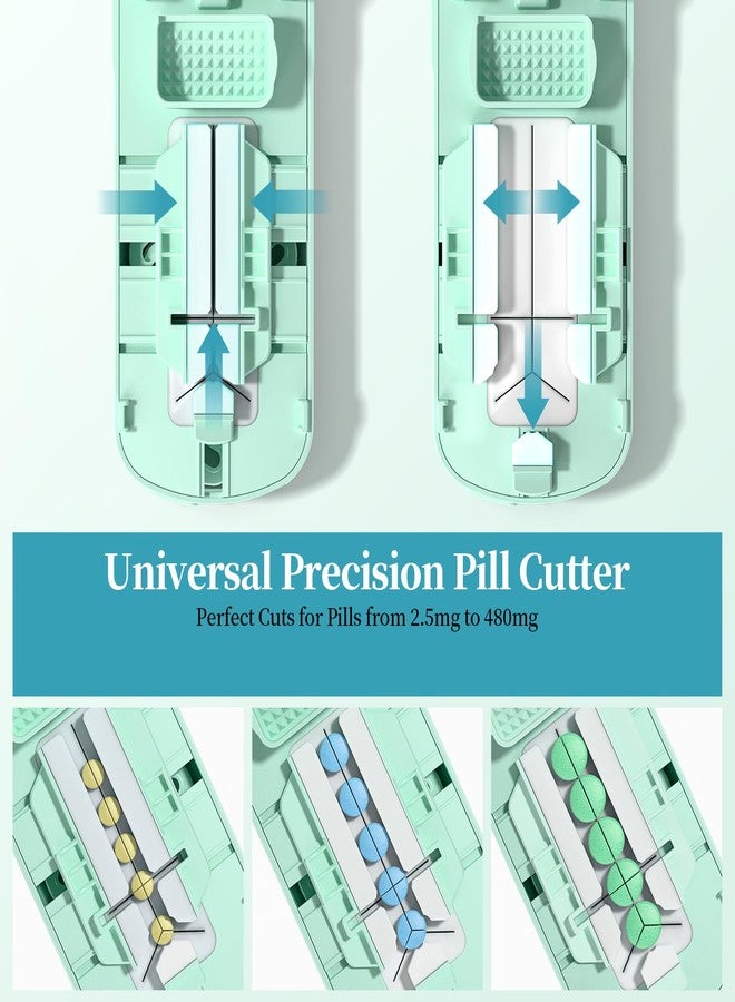 Daviky Pill Cutter Splitter for Small & Tiny Pills, Dual Safety Blades, Adjustable Centering Slot, Precise 1/2 1/3 1/4 Tablet Cutter, Built-in Storage, Portable & Senior-Friendly（Green） - Image 4