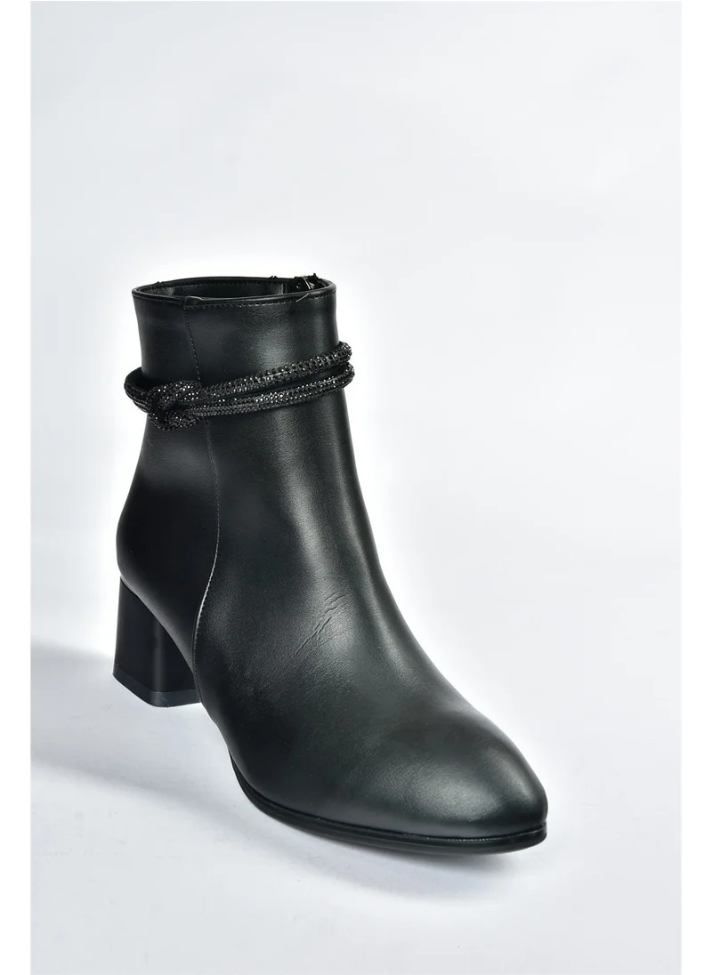 Fox Shoes Black Stone Detailed Thick Heeled Women's Boots N25103509