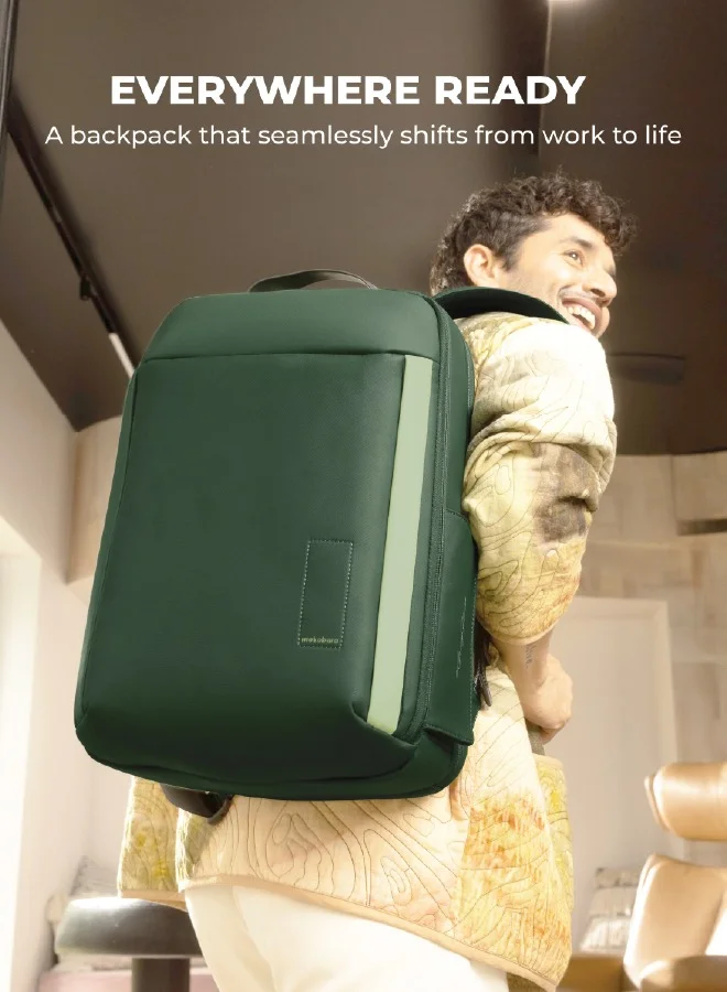 Mokobara The Autopilot Backpack Fits 15.6 Inch Laptop, 35L Capacity Premium Durable Nylon and Vegan Leather Black Unisex Multipurpose Laptop Backpack | Ideal for Office, Travel, School (Green Energy)