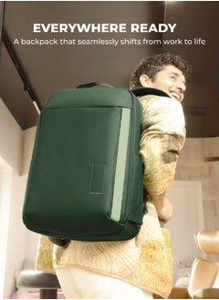 Mokobara MOKOBARA The Autopilot Backpack Fits 15.6 Inch Laptop, 35L Capacity Premium Durable Nylon and Vegan Leather Black Unisex Multipurpose Laptop Backpack | Ideal for Office, Travel, School (Green Energy)  - Image 2