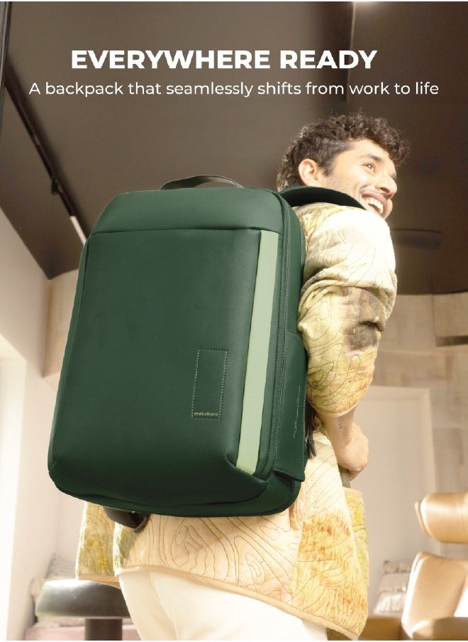 Mokobara MOKOBARA The Autopilot Backpack Fits 15.6 Inch Laptop, 35L Capacity Premium Durable Nylon and Vegan Leather Black Unisex Multipurpose Laptop Backpack | Ideal for Office, Travel, School (Green Energy)  - Image 2