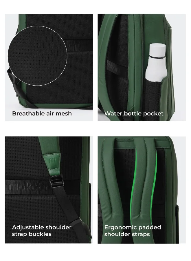 Mokobara The Autopilot Backpack Fits 15.6 Inch Laptop, 35L Capacity Premium Durable Nylon and Vegan Leather Black Unisex Multipurpose Laptop Backpack | Ideal for Office, Travel, School (Green Energy)