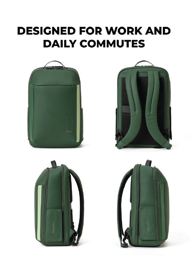 Mokobara - MOKOBARA The Autopilot Backpack Fits 15.6 Inch Laptop, 35L Capacity Premium Durable Nylon and Vegan Leather Black Unisex Multipurpose Laptop Backpack | Ideal for Office, Travel, School (Green Energy) - Image 1