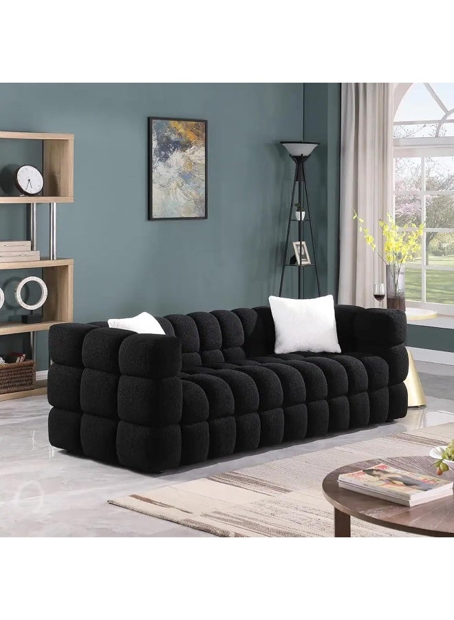 Zayn comforts Square Double Sofa  Cozy Sherpa Comfort Meets Sleek Design (Black, 3 Seater) - Image 1