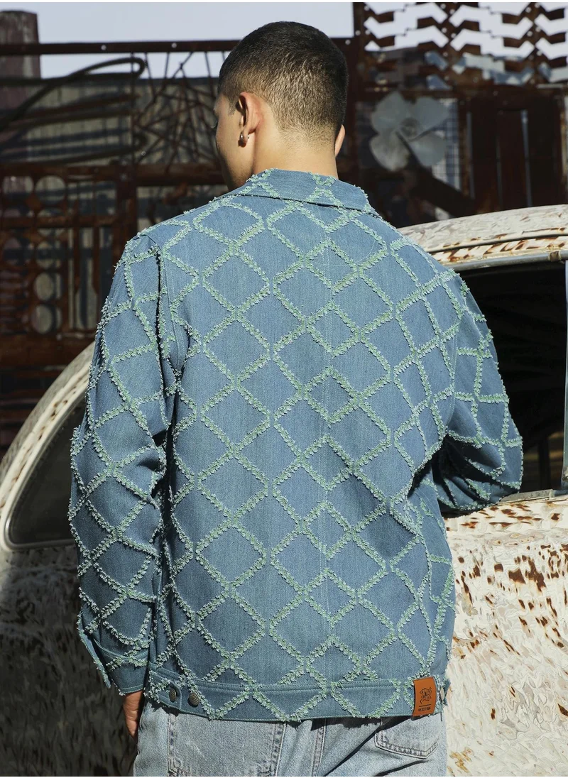 Campus Sutra Men's Blue Criss-Cross Denim Jacket