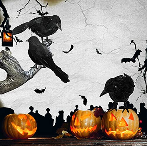Moonear 2 PCS Halloween Realistic Black Feather Crows Lifelik Ravens Halloween Party Outdoor Decorations Birds Prop - Image 5