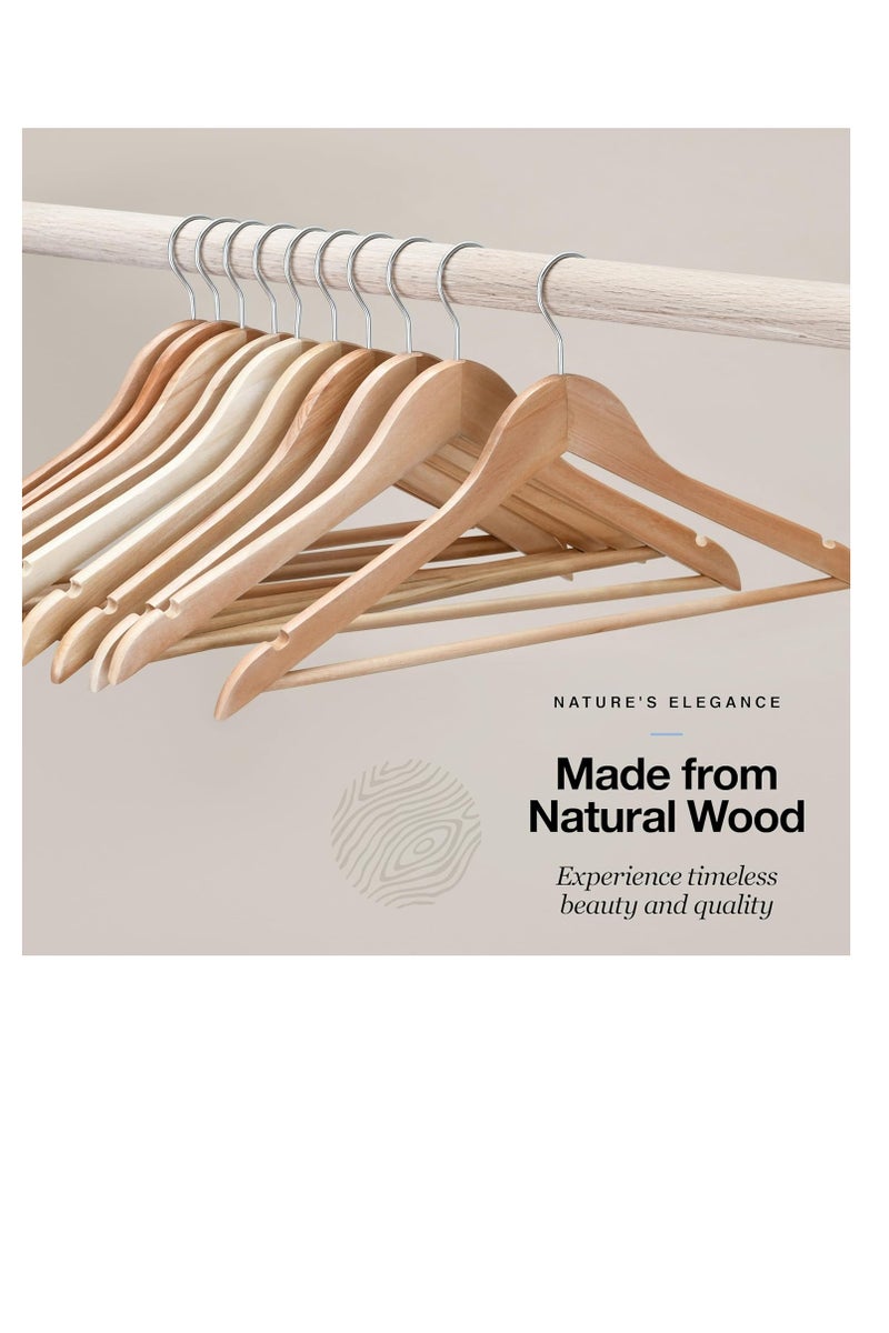 Solid Wood Hangers, 30 Pack Hardwood Clothes Hangers with 360° Swivel Anti-Rust Hook, Heavy Duty Non-Slip Coat/Suit Hangers - Wide Shoulders, Notches & Adjustable Pant Bar, Space Saving for Shirt, Dress, Robe - Image 4