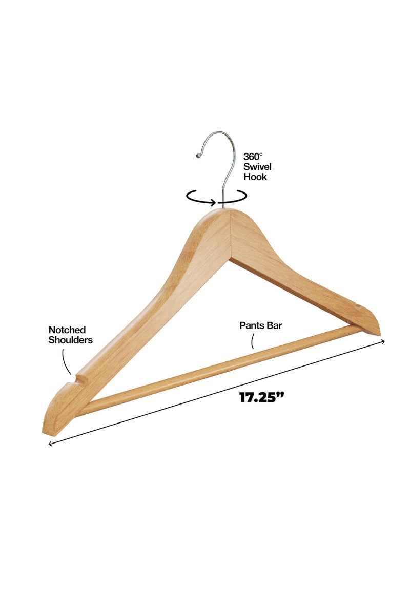 Solid Wood Hangers, 30 Pack Hardwood Clothes Hangers with 360° Swivel Anti-Rust Hook, Heavy Duty Non-Slip Coat/Suit Hangers - Wide Shoulders, Notches & Adjustable Pant Bar, Space Saving for Shirt, Dress, Robe - Image 3