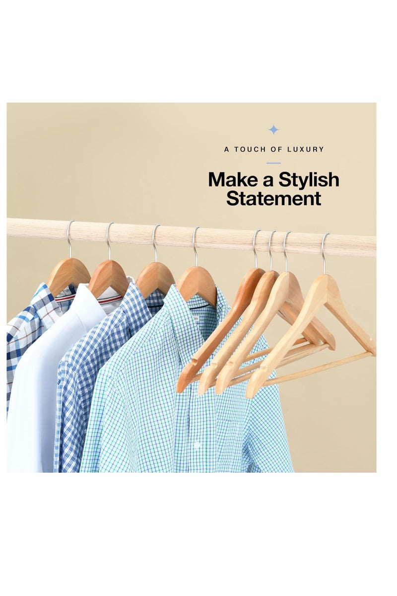 Solid Wood Hangers, 30 Pack Hardwood Clothes Hangers with 360° Swivel Anti-Rust Hook, Heavy Duty Non-Slip Coat/Suit Hangers - Wide Shoulders, Notches & Adjustable Pant Bar, Space Saving for Shirt, Dress, Robe - Image 5