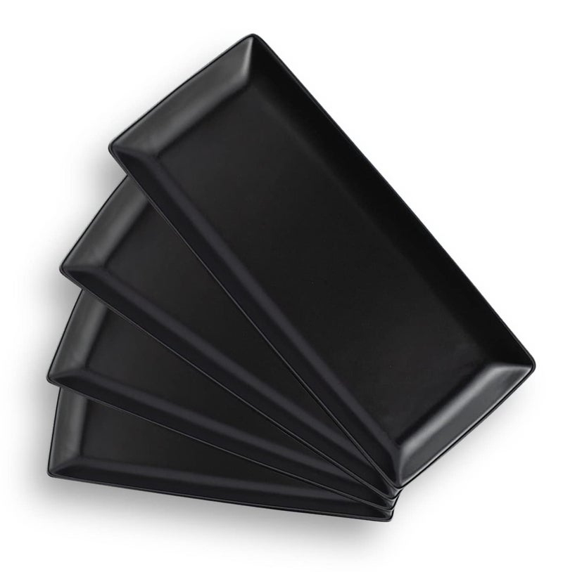 Gomakren Serving Platter Serving Dishes 14 Inch Porcelain Serving Trays for Party Large Serving Platters and Trays Rectangular Sushi Plates for Entertaining Thanksgiving Set of 4 Black