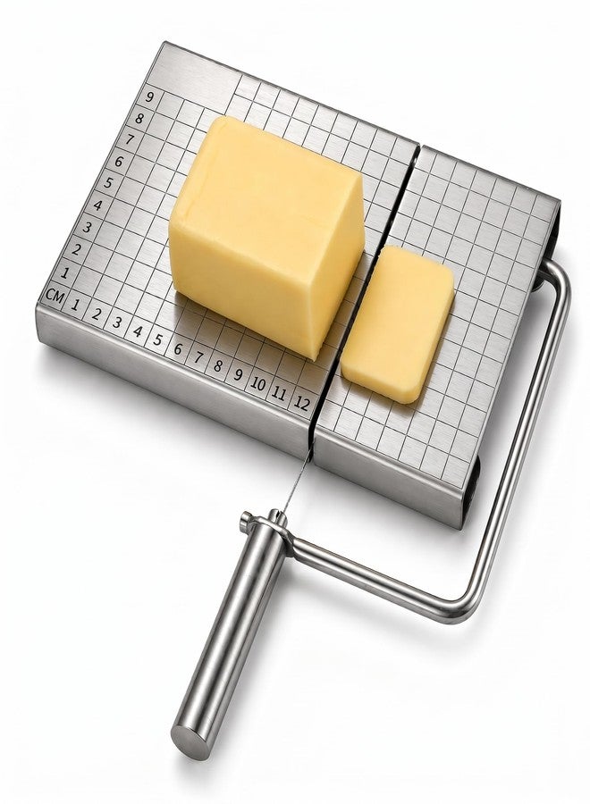 RWIXR Cheese Slicer Board with Wire, Stainless Steel Cheese Cutter with Measuring Grid, Adjustable Thickness for Cheese & Butter, Includes 5 Replacement Wires - Image 1
