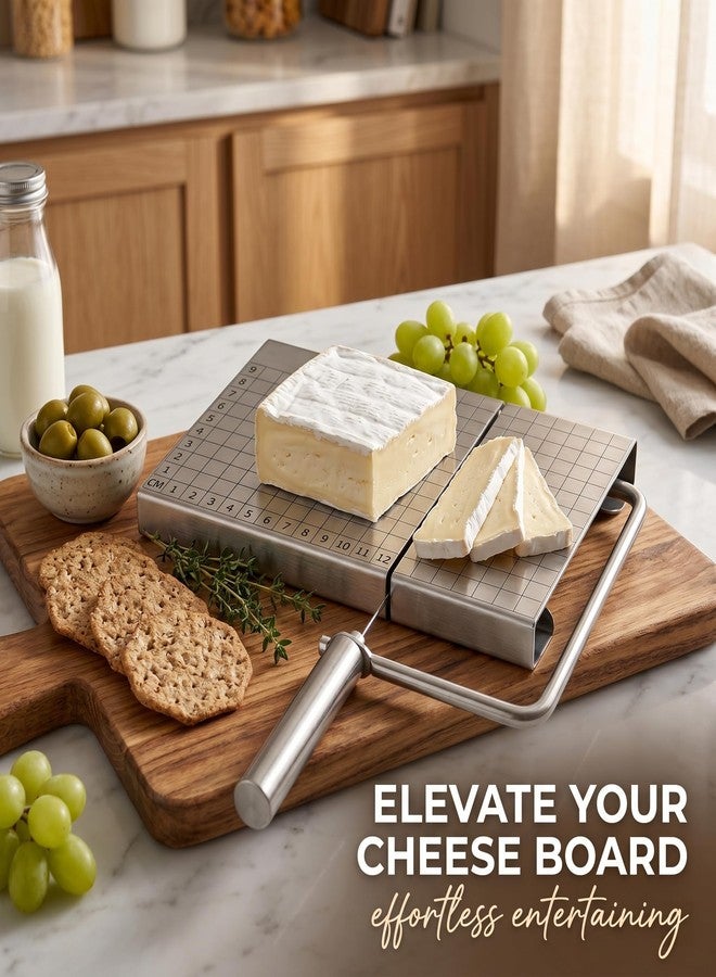 RWIXR Cheese Slicer Board with Wire, Stainless Steel Cheese Cutter with Measuring Grid, Adjustable Thickness for Cheese & Butter, Includes 5 Replacement Wires - Image 3