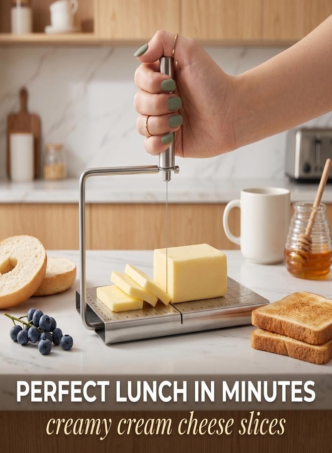 RWIXR Cheese Slicer Board with Wire, Stainless Steel Cheese Cutter with Measuring Grid, Adjustable Thickness for Cheese & Butter, Includes 5 Replacement Wires - Image 4