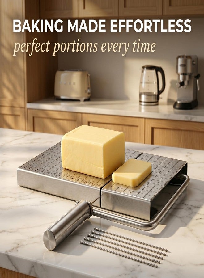 RWIXR Cheese Slicer Board with Wire, Stainless Steel Cheese Cutter with Measuring Grid, Adjustable Thickness for Cheese & Butter, Includes 5 Replacement Wires - Image 2