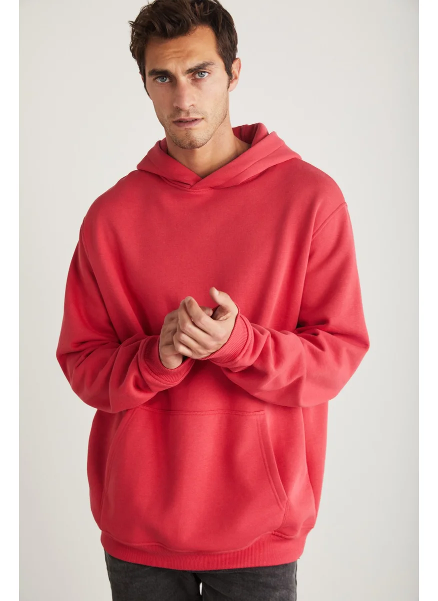 GRIMELANGE Jardel Men's Hooded Fleece Inside Kangaroo Pocket Pink Sweatshirt