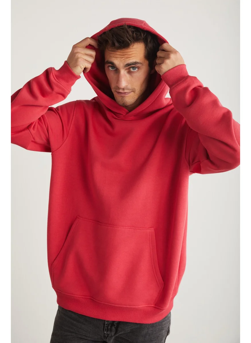 GRIMELANGE Jardel Men's Hooded Fleece Inside Kangaroo Pocket Pink Sweatshirt