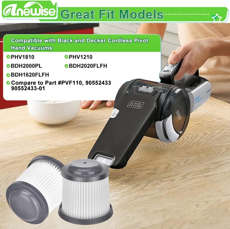 Anewise PVF110 Filter Replacement for Black and Decker Pivot BDH2000PL BDH2020FLFH PHV1810 PHV1210 PHV1410 BDH1620FLFH Hand Vacuum, Part # PVF110, 4 Pack - Image 2