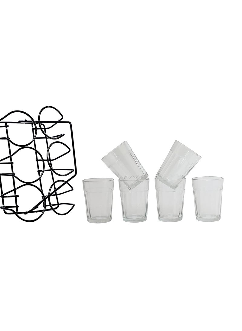 A Krazy Mug A Krazy Mug Transparent Cutting Chai Tea Glasses with Iron Stand Holder Set of 6 90ml  - Image 3