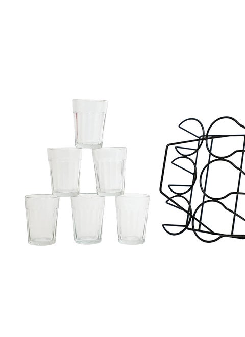 A Krazy Mug Transparent Cutting Chai Tea Glasses with Iron Stand Holder Set of 6 90ml