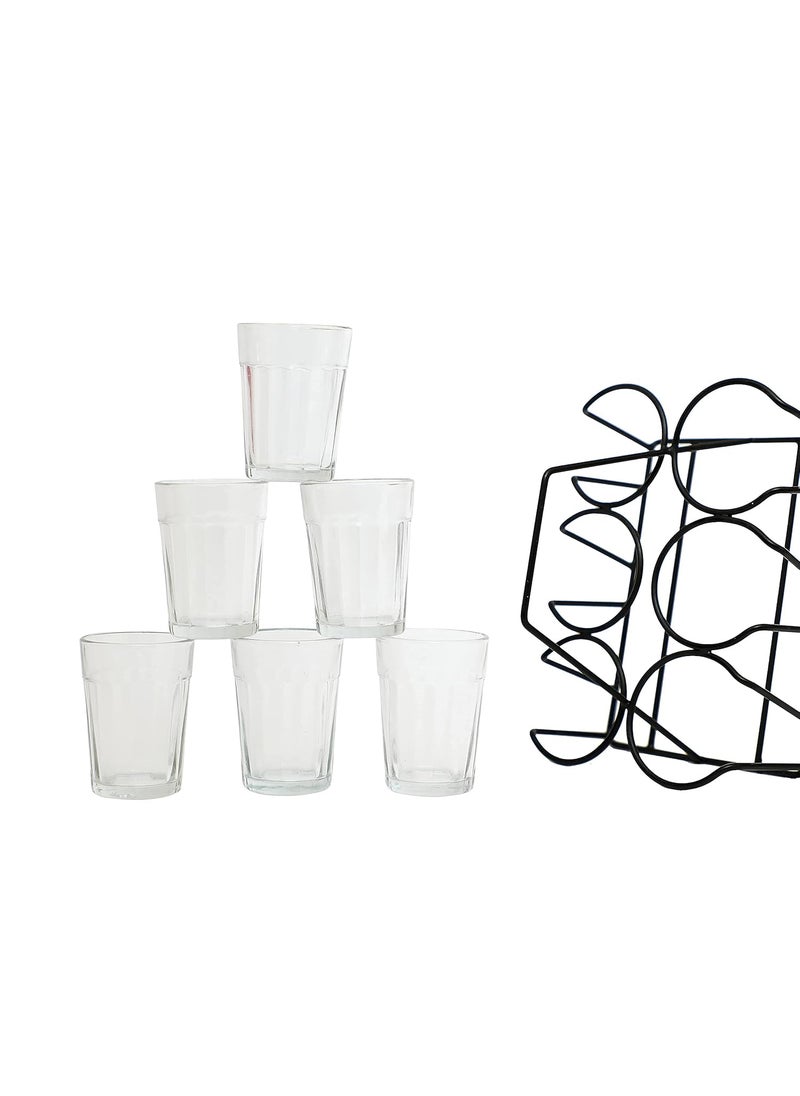 A Krazy Mug A Krazy Mug Transparent Cutting Chai Tea Glasses with Iron Stand Holder Set of 6 90ml  - Image 1