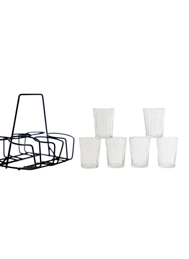A Krazy Mug A Krazy Mug Transparent Cutting Chai Tea Glasses with Iron Stand Holder Set of 6 90ml  - Image 2