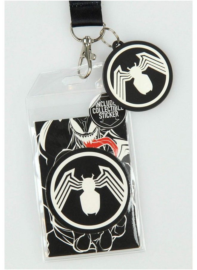 Bioworld - Marvel Venom Lanyard Id Badge Holder With 2" Character Logo Rubber Charm And Collectible Sticker - Image 1