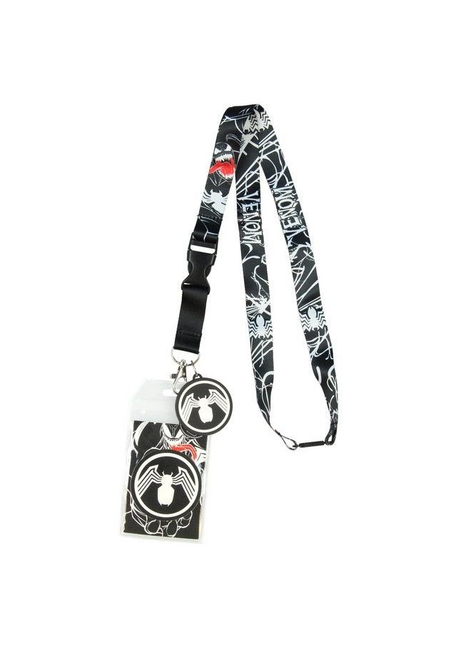 Bioworld - Marvel Venom Lanyard Id Badge Holder With 2" Character Logo Rubber Charm And Collectible Sticker - Image 1