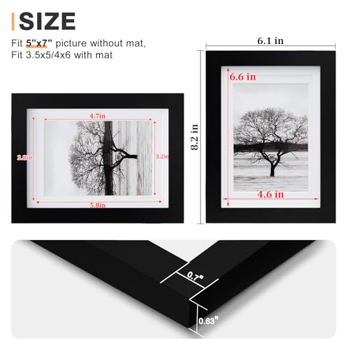 Egofine 5x7 Picture Frames Set of 4, Made of Solid Wood Covered by Plexiglass 3.5x5 and 4x6 with Mat or 5x7 without Mat, for Table Top Display and Wall Mounting Photo Frame Black - Image 3