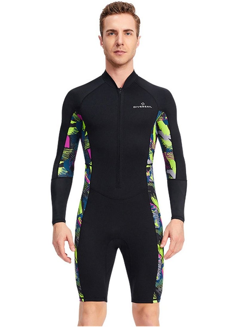 DIVE & SAIL Men's One-piece Long sleeve Shorts Sun Protection Diving Swimsuit 1.5mm Snorkeling Surf Protection Green  - Image 1