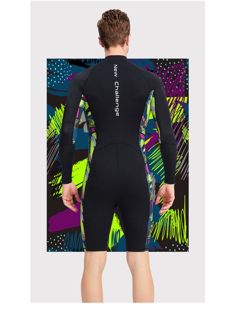 DIVE & SAIL Men's One-piece Long sleeve Shorts Sun Protection Diving Swimsuit 1.5mm Snorkeling Surf Protection Green  - Image 2