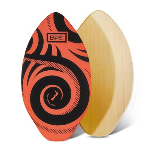 BPS Koru 30 Skimboards with Colored EVA Grip Pad and High Gloss Clear Coat Wooden Skim Board with Grip Pad for Kids and Adults Orange with Black Accent