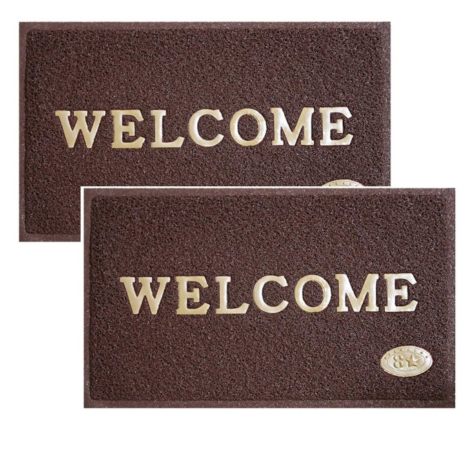 WELCOME DOOR MAT ANTI SKID PVC DOORMAT FOR HOME PERDAN FOR MAIN DOOR58X38 CM BROWN PACK OF 2