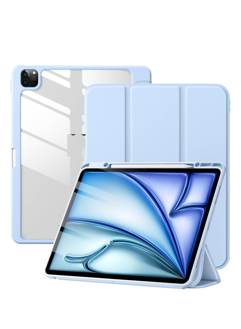 Case for iPad iPad Air 13 Inch Case M2 2024/iPad Pro 12.9 6th/5th/4th Generation 2022/2021/2020 with Pencil Holder, Clear Transparent Back Shell Slim Stand Shockproof Tablet Cover, Auto Wake/Sleep (Sky blue) - Image 1