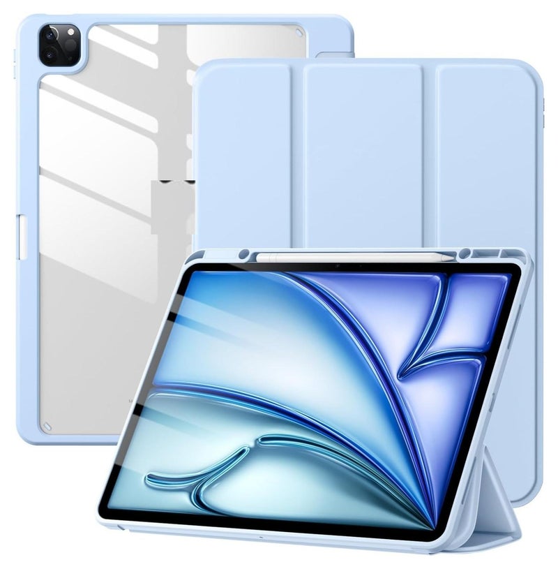 جراب حماية لجهاز ايباد اير 13 بوصة M2 2024 واقي رفيع مع حامل قلم ظهر شفاف خاصية النوم/الاستيقاظ التلقائي البولي يوريثين الحراري - أزرق سماوي - Image 1