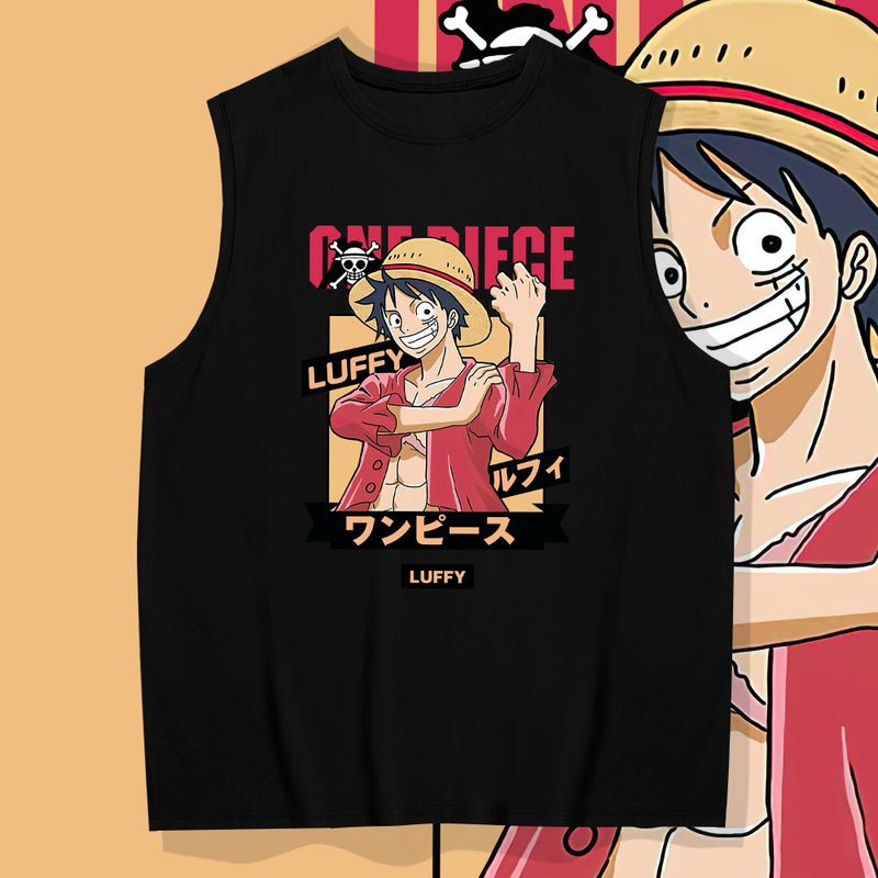 Y Japanese Anime One Piece Luffy Wide Shoulder Crewneck Vest Summer Men'S And Women'S Fashionable Pure Cotton Sleeve Sleeveless Base Shirt - Image 2