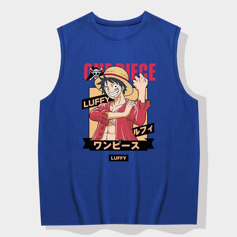 Y Japanese Anime One Piece Luffy Wide Shoulder Crewneck Vest Summer Men'S And Women'S Fashionable Pure Cotton Sleeve Sleeveless Base Shirt - Image 1