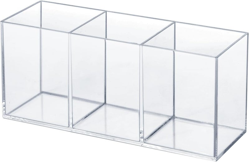 elysolpluv Clear Acrylic Silverware & Pen Organizer Caddy, Transparent Plastic Silverware Holder, Perfect for Office, Bedroom, and Bathroom Storage