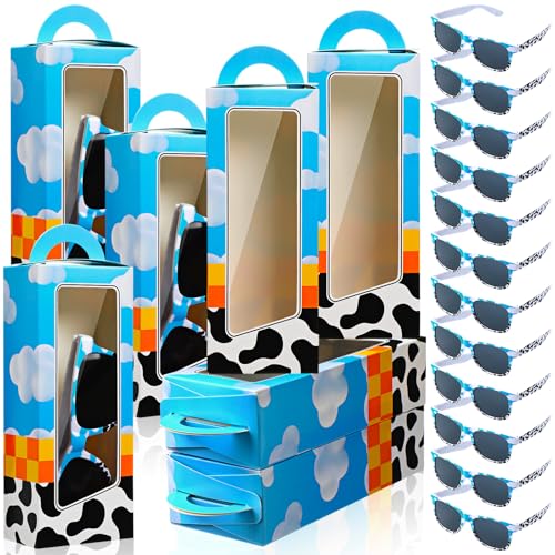 Relaxweex 12 Sets Cartoon Farm Party Favors Includes Cow Pattern Party Gift Boxes Blue Sky White Cloud Sunglasses DIY Christmas Birthday Supplies - Image 1