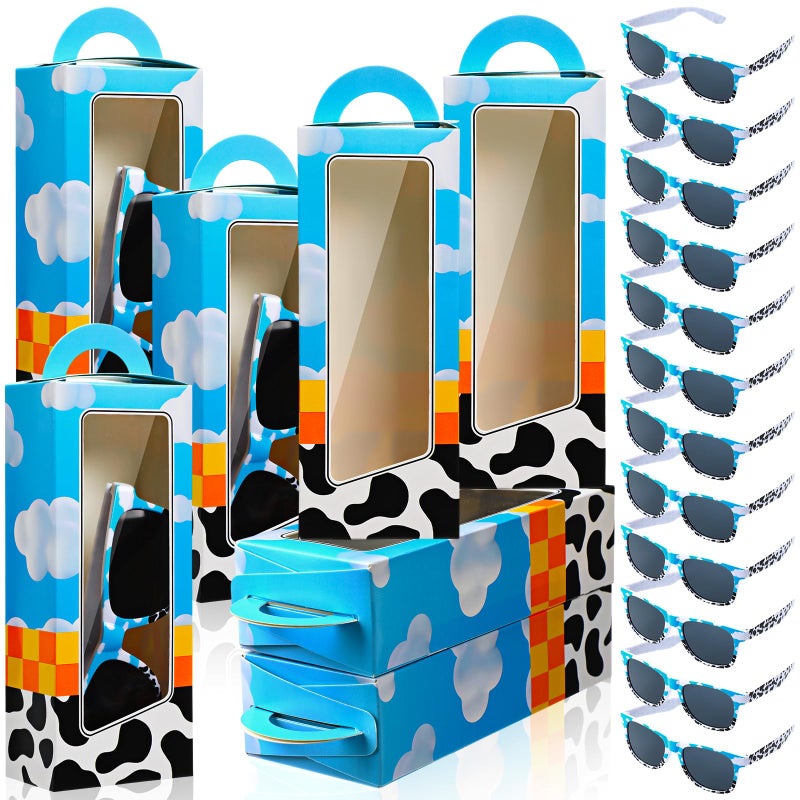 Relaxweex 12 Sets Cartoon Farm Party Favors Includes Cow Pattern Party Gift Boxes Blue Sky White Cloud Sunglasses DIY Christmas Birthday Supplies - Image 3