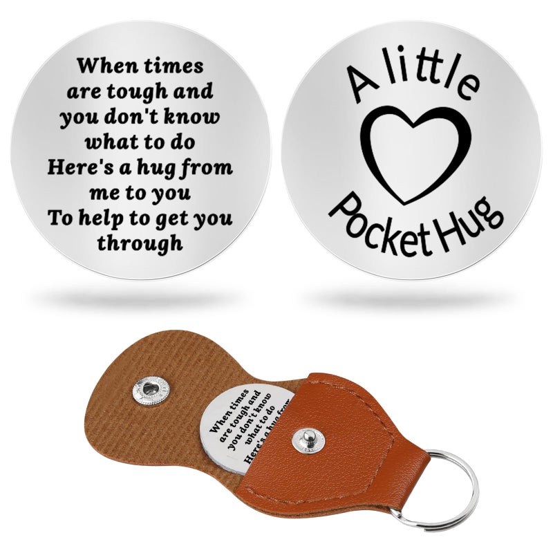 Chambom Pocket Hug Token - Long Distance Relationship Keepsake, Inspirational Gifts Friends Gifts Graduation Gift Father's Day Mothers Day Christmas Gift for Mom with Keychain, Double-sided Stainless Steel - Image 1