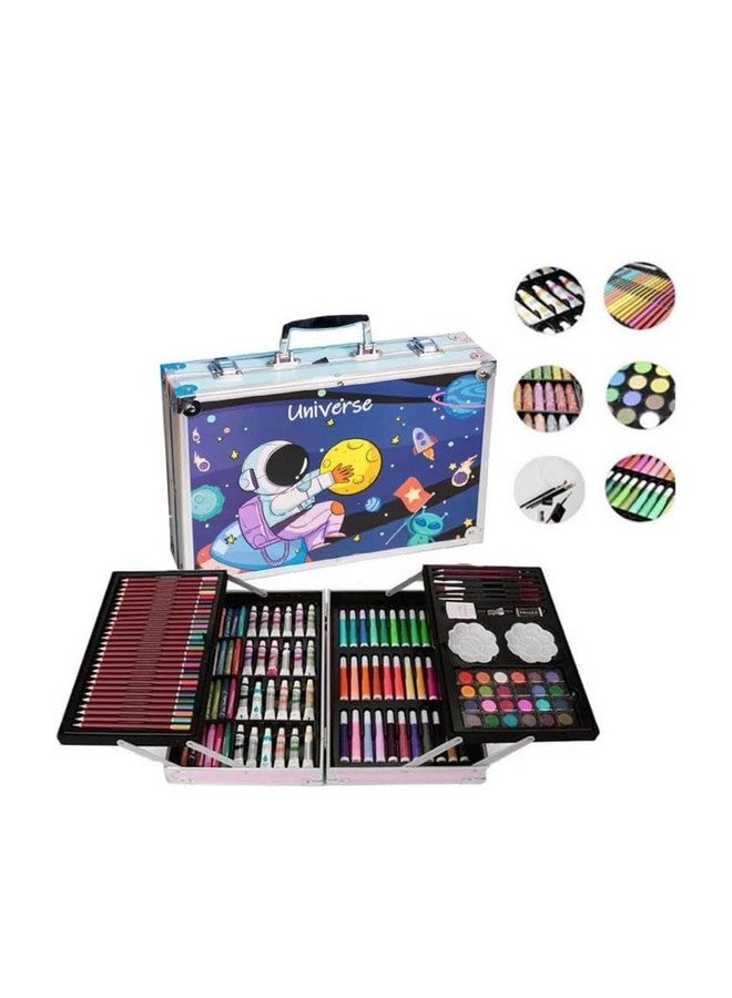 Space Art  Craft Painting Box, Big Coloring Suitcase Multiple 145 Color Kit, Professional Drawing Water Color Pencils, Oil Pastel, Sketches  Acrylic Paint Brush Birthday Gift for Boys - Image 4