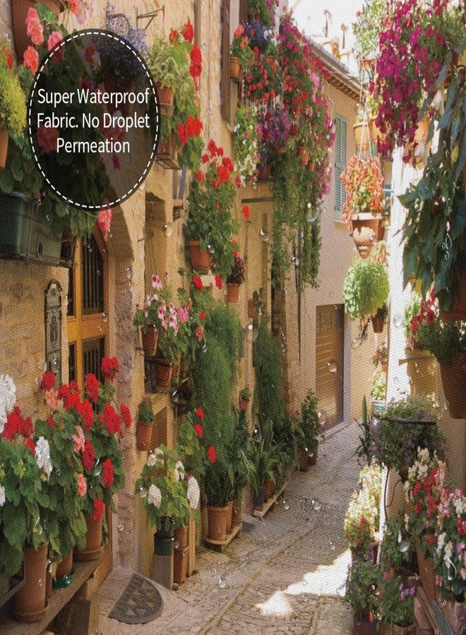 ال بي ستارة حمام LB ثلاثية الأبعاد، منظر طبيعي أوروبي، منظر البحر الأبيض المتوسط، اليونان، زهور، شارع قديم، مشهد عتيق، مجموعة ديكور حمام مطبوعة ثلاثية الأبعاد من قماش البوليستر المقاوم للماء، 60 × 72 بوصة - Image 4