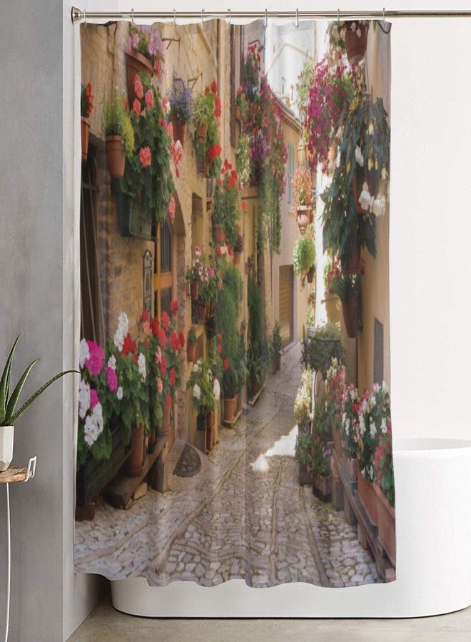 ال بي ستارة حمام LB ثلاثية الأبعاد، منظر طبيعي أوروبي، منظر البحر الأبيض المتوسط، اليونان، زهور، شارع قديم، مشهد عتيق، مجموعة ديكور حمام مطبوعة ثلاثية الأبعاد من قماش البوليستر المقاوم للماء، 60 × 72 بوصة - Image 3