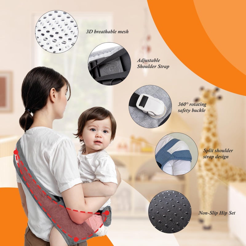 KASTWAVE Portable Toddler Carrier, Baby Carrier Newborn to Toddler-Adjustable Baby Sling Carrier,Toddler Carrier for 25-60lbs,Comfortable Toddler Sling for Hands-Free Carrying - Image 4
