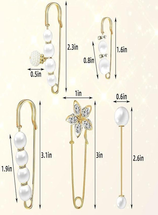 Domica Pearl Brooch Safety Pins Set for Women & Girls | Decorative Hijab Pin, Saree Pin, Dress Brooch, Dupatta & Shawl Pin | Gold Finish Fashion Accessories - Image 2