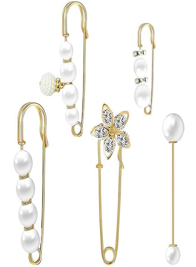 Domica Pearl Brooch Safety Pins Set for Women & Girls | Decorative Hijab Pin, Saree Pin, Dress Brooch, Dupatta & Shawl Pin | Gold Finish Fashion Accessories - Image 1