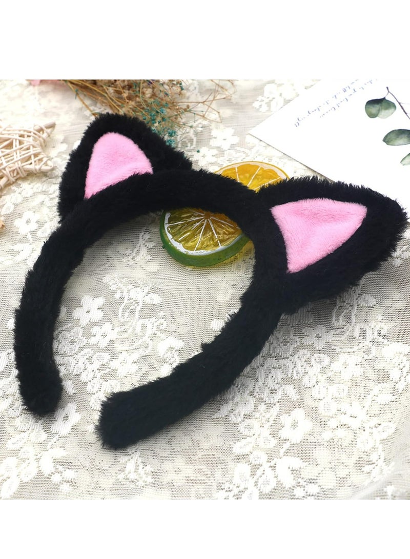 أوزيغالور عصابات رأس بأذني قطة - رباط شعر ناعم للمكياج والاستحمام، لطيف للفتيات المراهقات والنساء (أسود). - Image 3