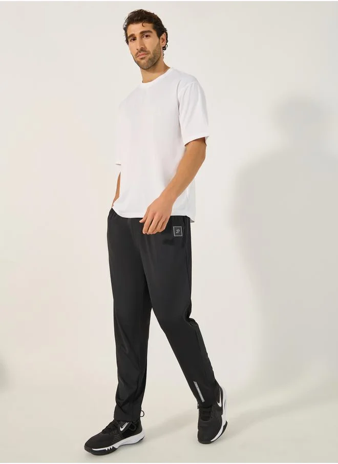 Styli Slim Fit Badge Detail Track Pants with Printed Waistband